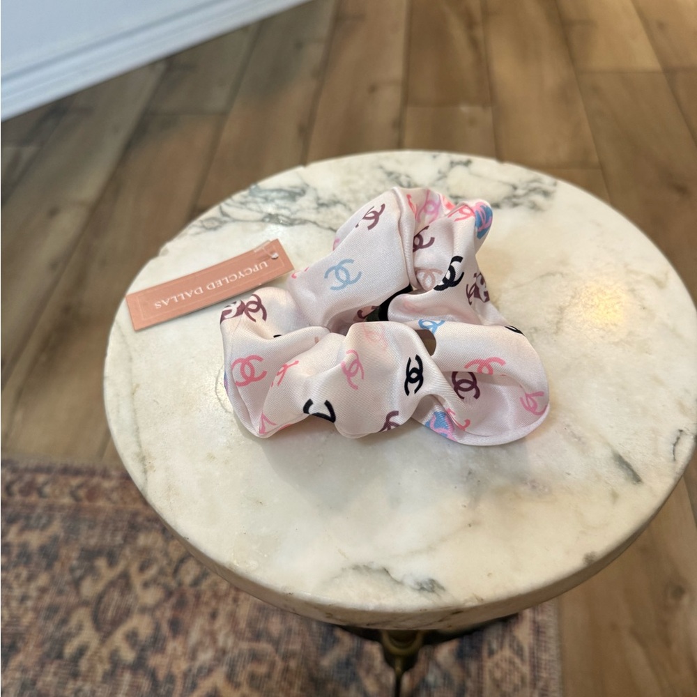 Designer Upcycled Elegant Scrunchie - Pink and Blue